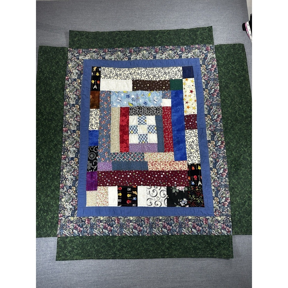 Handmade Patchwork Scrap Quilt Lap Throw 43x44.5 Floral Music Cottagecore